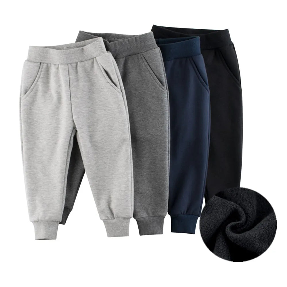 best Children Trousers for Boys 2023 Autumn Winter Fleece Thickening Solid Blue Black Grey Sport Casual Long Pants for 1-9 Years shop online at M2K Trends for