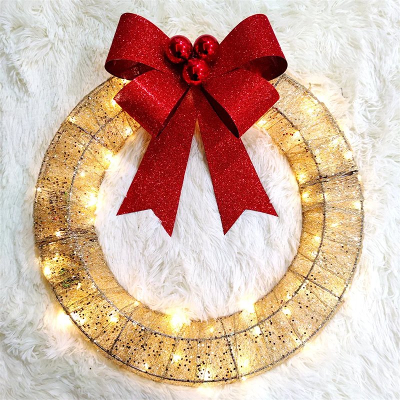 best Christmas Garland 50CM Luminous LED Warm Light Metal Luminous Wreath With Big Bowknot Christmas Front Door Home Holiday Party Door Hanging Decor 0 shop online at M2K Trends for