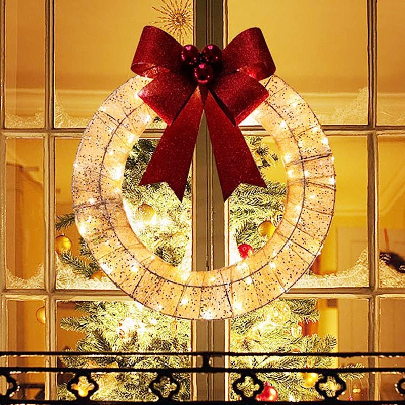 best Christmas Garland 50CM Luminous LED Warm Light Metal Luminous Wreath With Big Bowknot Christmas Front Door Home Holiday Party Door Hanging Decor 0 shop online at M2K Trends for
