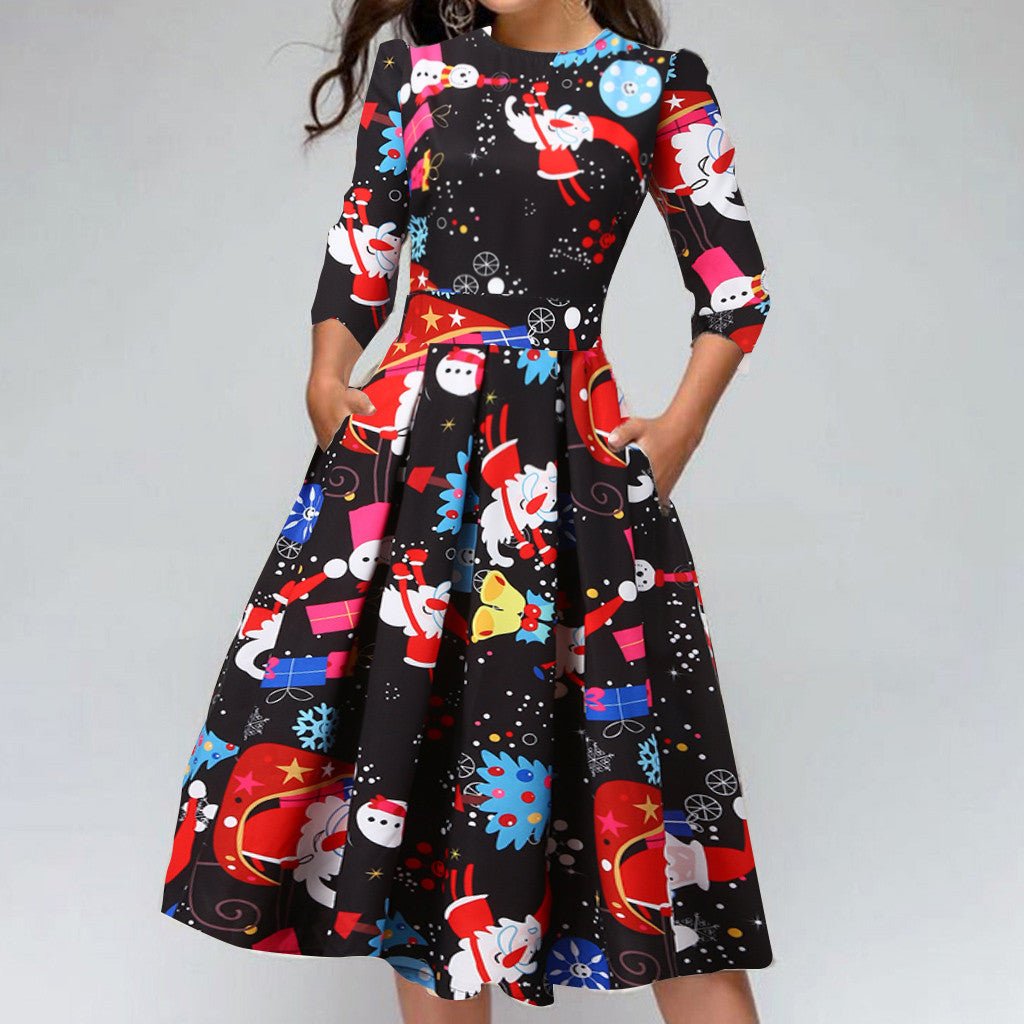 best Christmas Print Slim Round Neck Dress dress shop online at M2K Trends for women dress