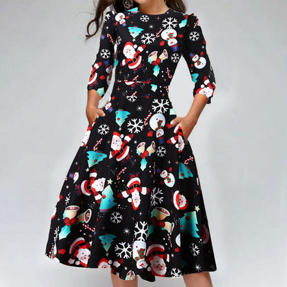 best Christmas Print Slim Round Neck Dress dress shop online at M2K Trends for women dress