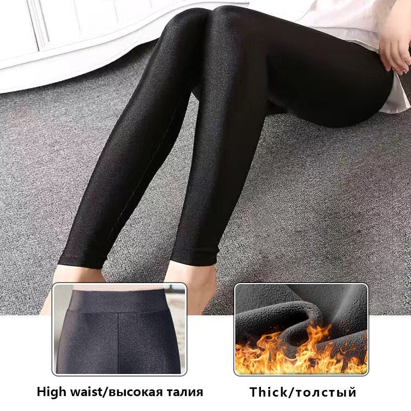 best CHRLEISURE Winter Leggings Velvet Warm Tights High Elastic Thicken Female Luster Pants Black Skinny Pants For Women Leggins 0 shop online at M2K Trends for