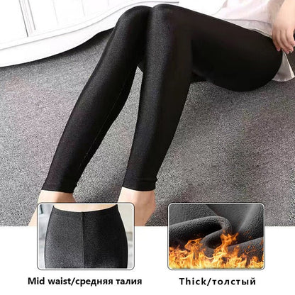 best CHRLEISURE Winter Leggings Velvet Warm Tights High Elastic Thicken Female Luster Pants Black Skinny Pants For Women Leggins 0 shop online at M2K Trends for