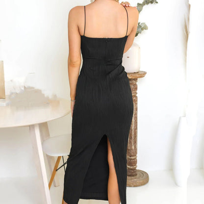 best CHRONSTYLE 2023 Sexy Women Long Dress Ruched Sleeveless Slim Solid Summer Party Back Split Dress Clubwear Female Vestido Outfits 0 shop online at M2K Trends for