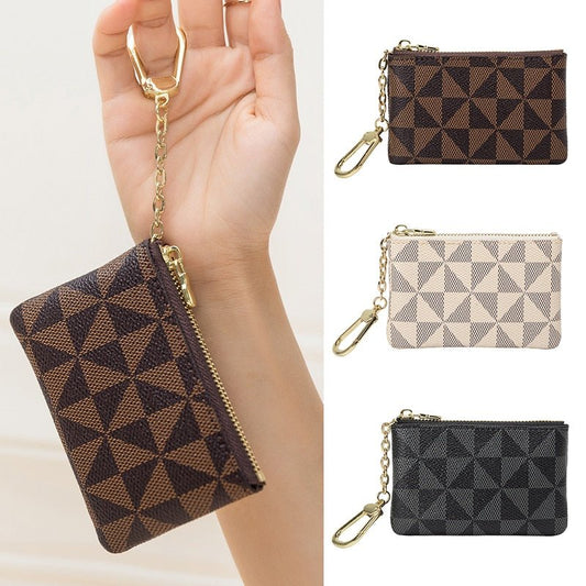 best Coin Key Storage Bag with Chain Women Mini Coin Purse Luxury Designer Plaid Leather Small Zipper Wallet Ladies Keychain Trendy 0 shop online at M2K Trends for