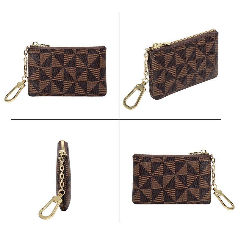 best Coin Key Storage Bag with Chain Women Mini Coin Purse Luxury Designer Plaid Leather Small Zipper Wallet Ladies Keychain Trendy 0 shop online at M2K Trends for