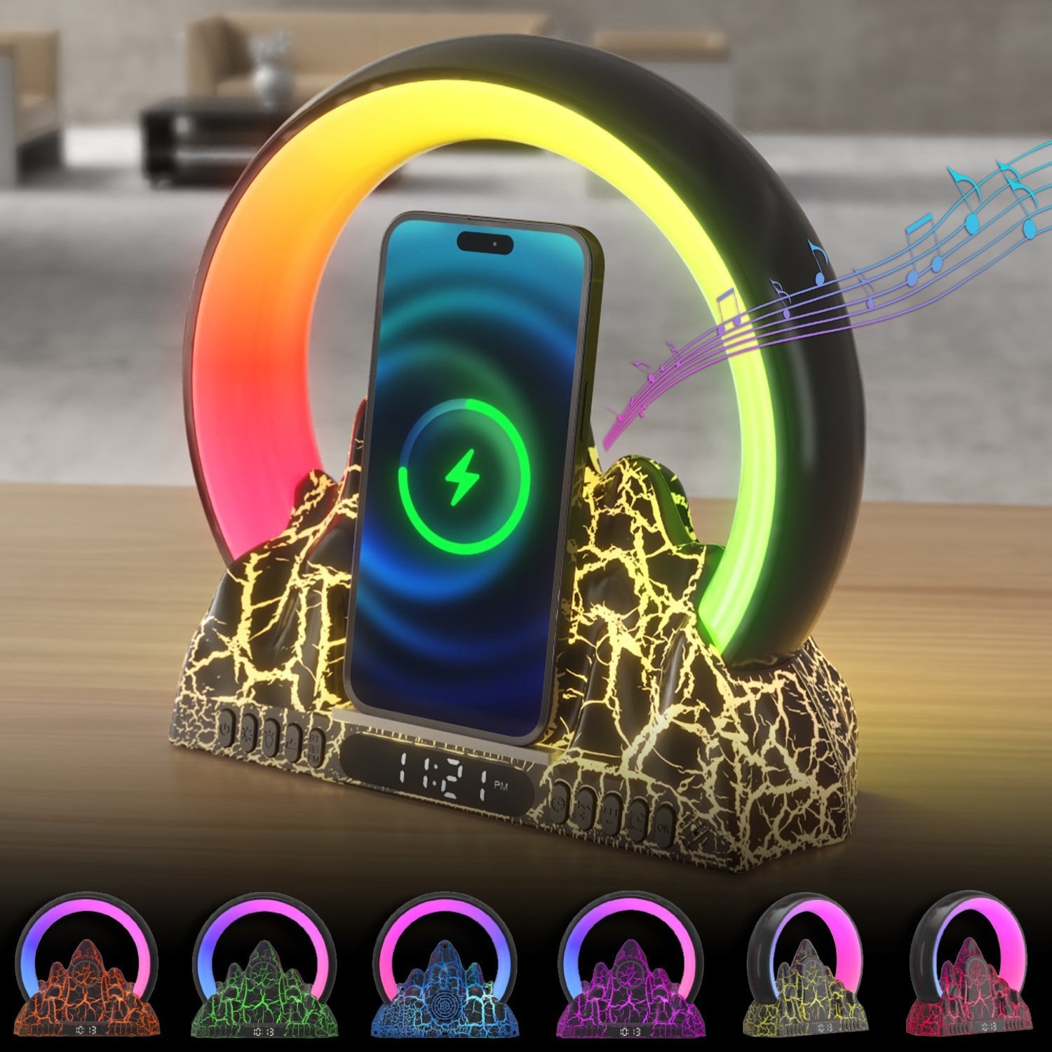 best Colorful Flame Mountain Wireless Charging Alarm Clock Wireless Charging shop online at M2K Trends for smart