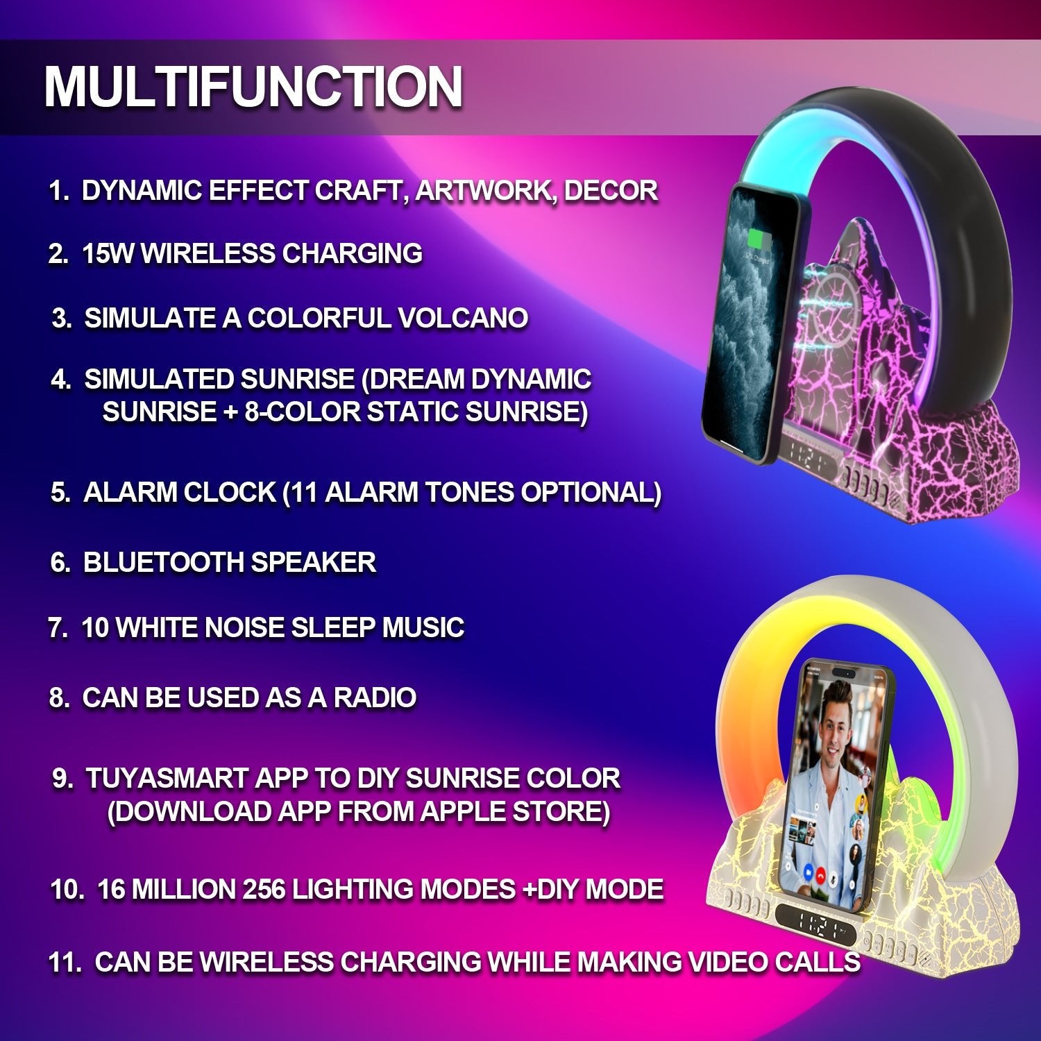 best Colorful Flame Mountain Wireless Charging Alarm Clock Wireless Charging shop online at M2K Trends for smart