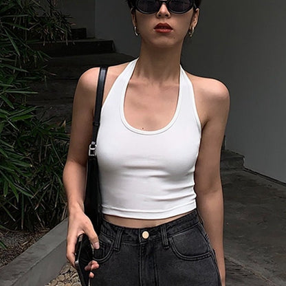 best Cotton Sexy Backless Black White Tank Tops Halter Streetwear Vest Female Crop Top Summer 2023 Basic T-shirts Ladies Tube Camis 0 shop online at M2K Trends for