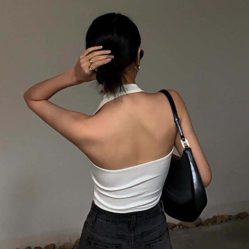 best Cotton Sexy Backless Black White Tank Tops Halter Streetwear Vest Female Crop Top Summer 2023 Basic T-shirts Ladies Tube Camis 0 shop online at M2K Trends for