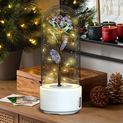 best Creative 2 In 1 Rose Flowers LED Light And Bluetooth Speaker Valentine's Day Gift Rose Luminous Night Light Ornament In Glass Cover valentine lights shop online at M2K Trends for valentines