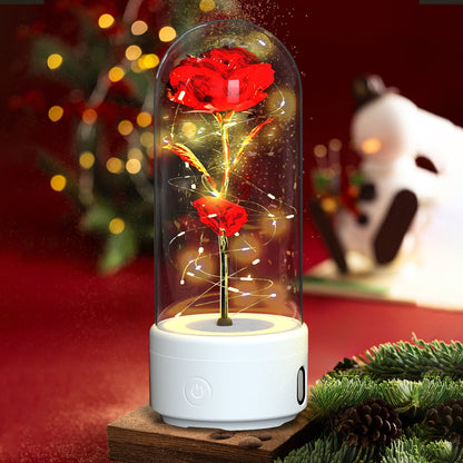 best Creative 2 In 1 Rose Flowers LED Light And Bluetooth Speaker Valentine's Day Gift Rose Luminous Night Light Ornament In Glass Cover valentine lights shop online at M2K Trends for valentines