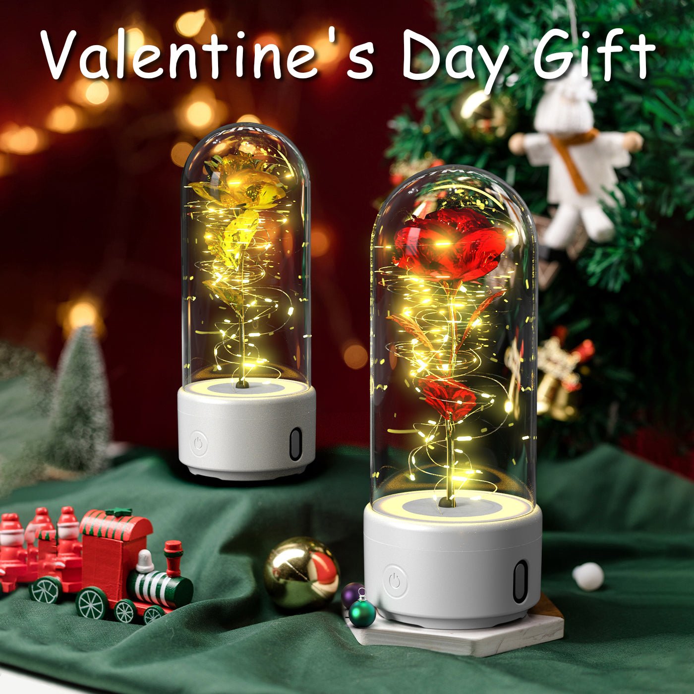 best Creative 2 In 1 Rose Flowers LED Light And Bluetooth Speaker Valentine's Day Gift Rose Luminous Night Light Ornament In Glass Cover valentine lights shop online at M2K Trends for valentines