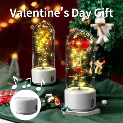 best Creative 2 In 1 Rose Flowers LED Light And Bluetooth Speaker Valentine's Day Gift Rose Luminous Night Light Ornament In Glass Cover valentine lights shop online at M2K Trends for valentines