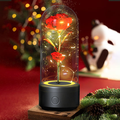 best Creative 2 In 1 Rose Flowers LED Light And Bluetooth Speaker Valentine's Day Gift Rose Luminous Night Light Ornament In Glass Cover valentine lights shop online at M2K Trends for valentines