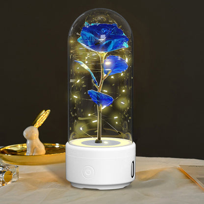 best Creative 2 In 1 Rose Flowers LED Light And Bluetooth Speaker Valentine's Day Gift Rose Luminous Night Light Ornament In Glass Cover valentine lights shop online at M2K Trends for valentines