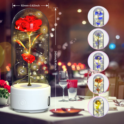 best Creative 2 In 1 Rose Flowers LED Light And Bluetooth Speaker Valentine's Day Gift Rose Luminous Night Light Ornament In Glass Cover valentine lights shop online at M2K Trends for valentines