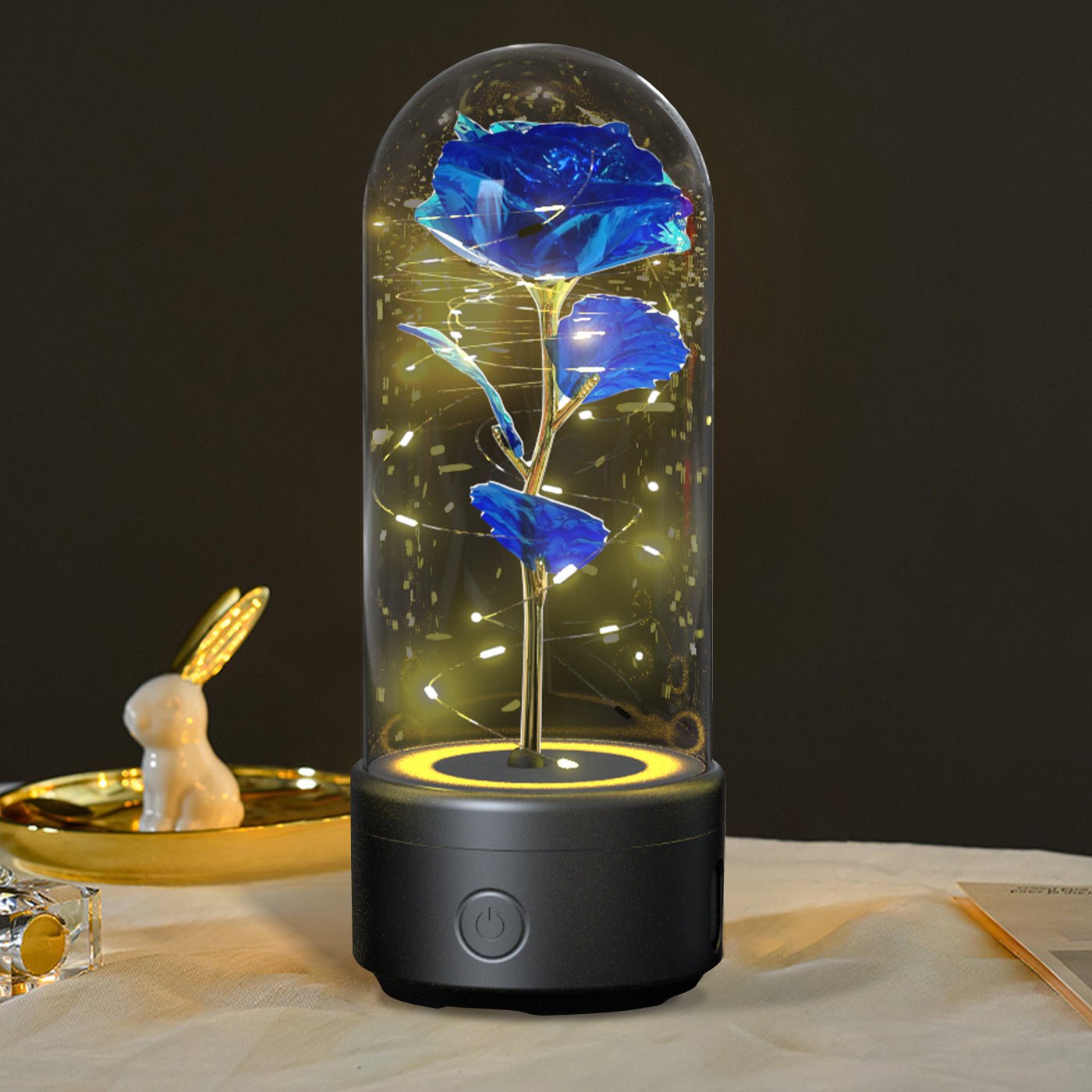 best Creative 2 In 1 Rose Flowers LED Light And Bluetooth Speaker Valentine's Day Gift Rose Luminous Night Light Ornament In Glass Cover valentine lights shop online at M2K Trends for valentines