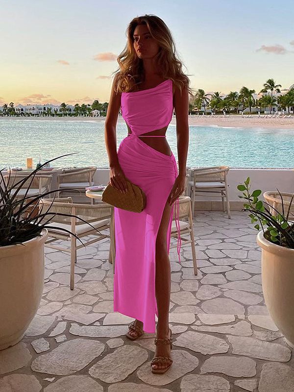 best Elegant Sexy Cut Out Drawstring Ruched Long Dress for Women Summer Holiday Outfits Club Party Split Maxi Dresses 0 shop online at M2K Trends for