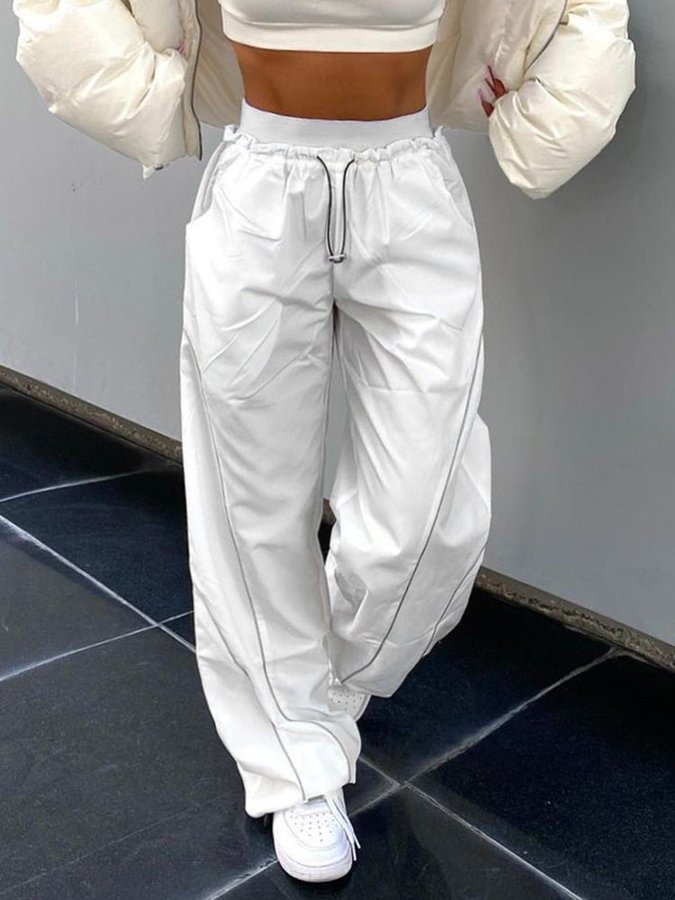 best Cuteandpsycho Loose High Waist Tech Baggy Sweatpants Streetwear Joggers Women Wide Leg Pants Casual Basic Punk Trousers Fashion 0 shop online at M2K Trends for