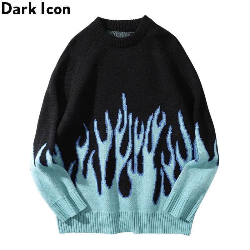 best DARK ICON Blue Flame Sweater Me 2019 Winter Streetwear Men's Sweaters Pullover Knitwear Sweater for Men 0 shop online at M2K Trends for