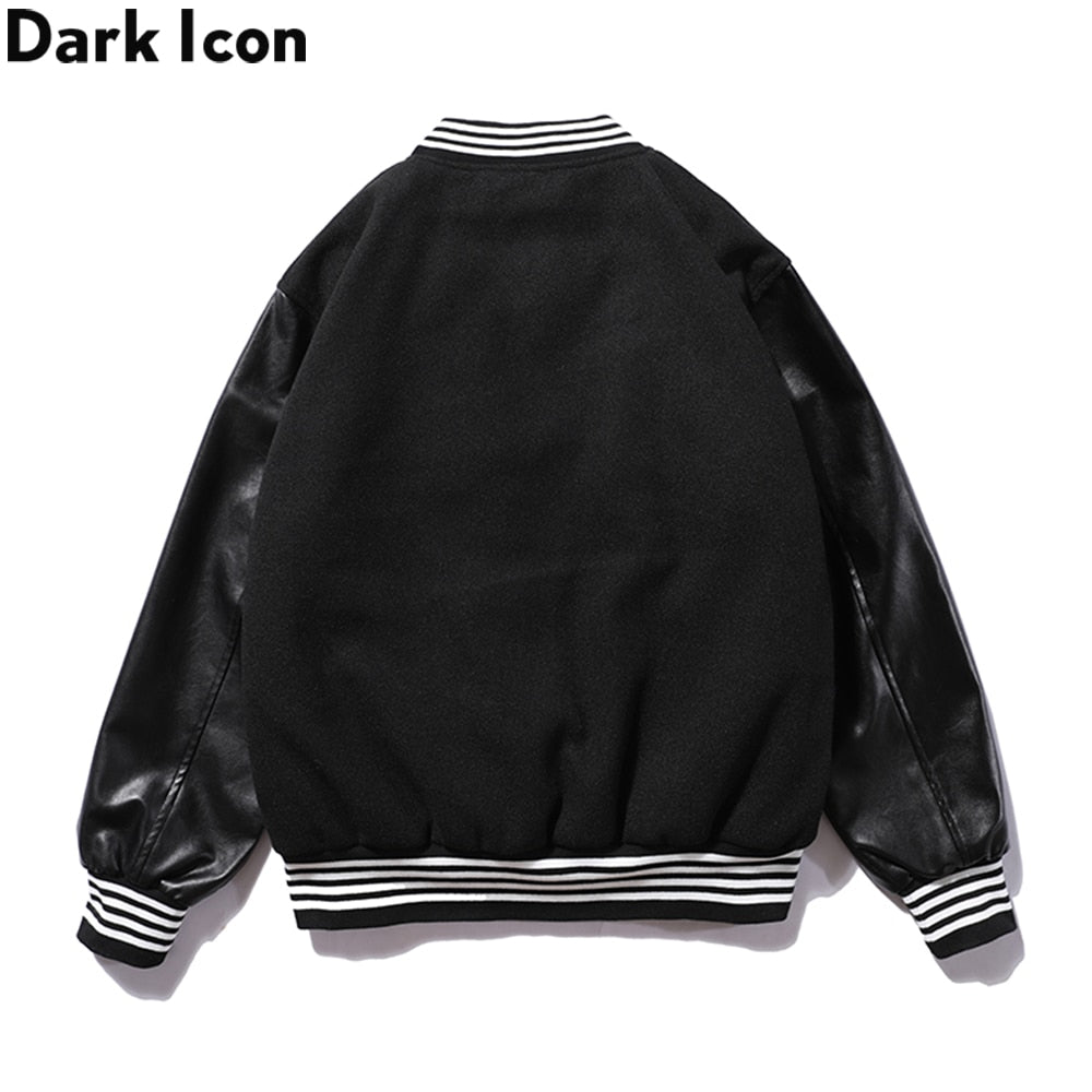 best Dark Icon PU Leather Patchwork Bomber Jacket Embroidery Padded Thick Winter Men's Jackets Baseball Jacket Man 0 shop online at M2K Trends for