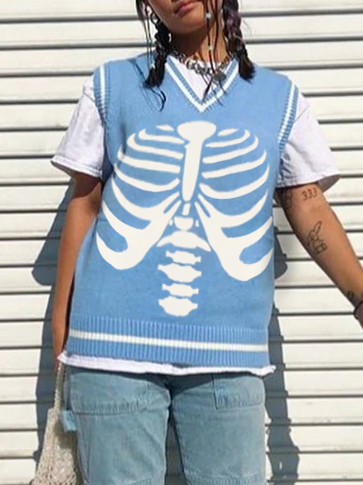 best Darlingaga Gothic Skull Print Autumn Winter Woman Sweaters Y2K Fashion Loose Pullover Harajuku Knitted Sweater Ladies Pull Femme shop online at M2K Trends for