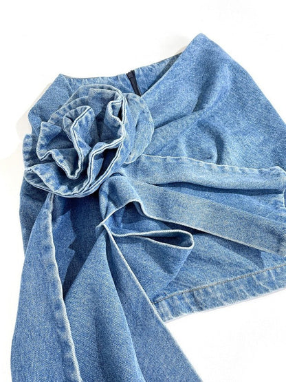 best DEAT Fashion Women's Skirt High Waist Three-dimensional Rose Flower Asymmetric Blue Denim Short Skirts Summer 2023 New 17A8357 0 shop online at M2K Trends for