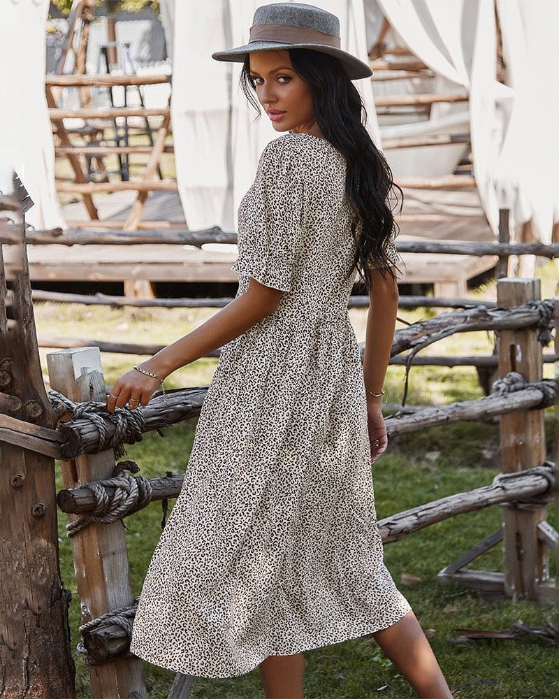 best Deenor Women Summer Beach Chiffon Dress Casual Short Sleeve Polka Dot Dress Boho Party Dress Elegant V Neck Sundress Vestidos 0 shop online at M2K Trends for