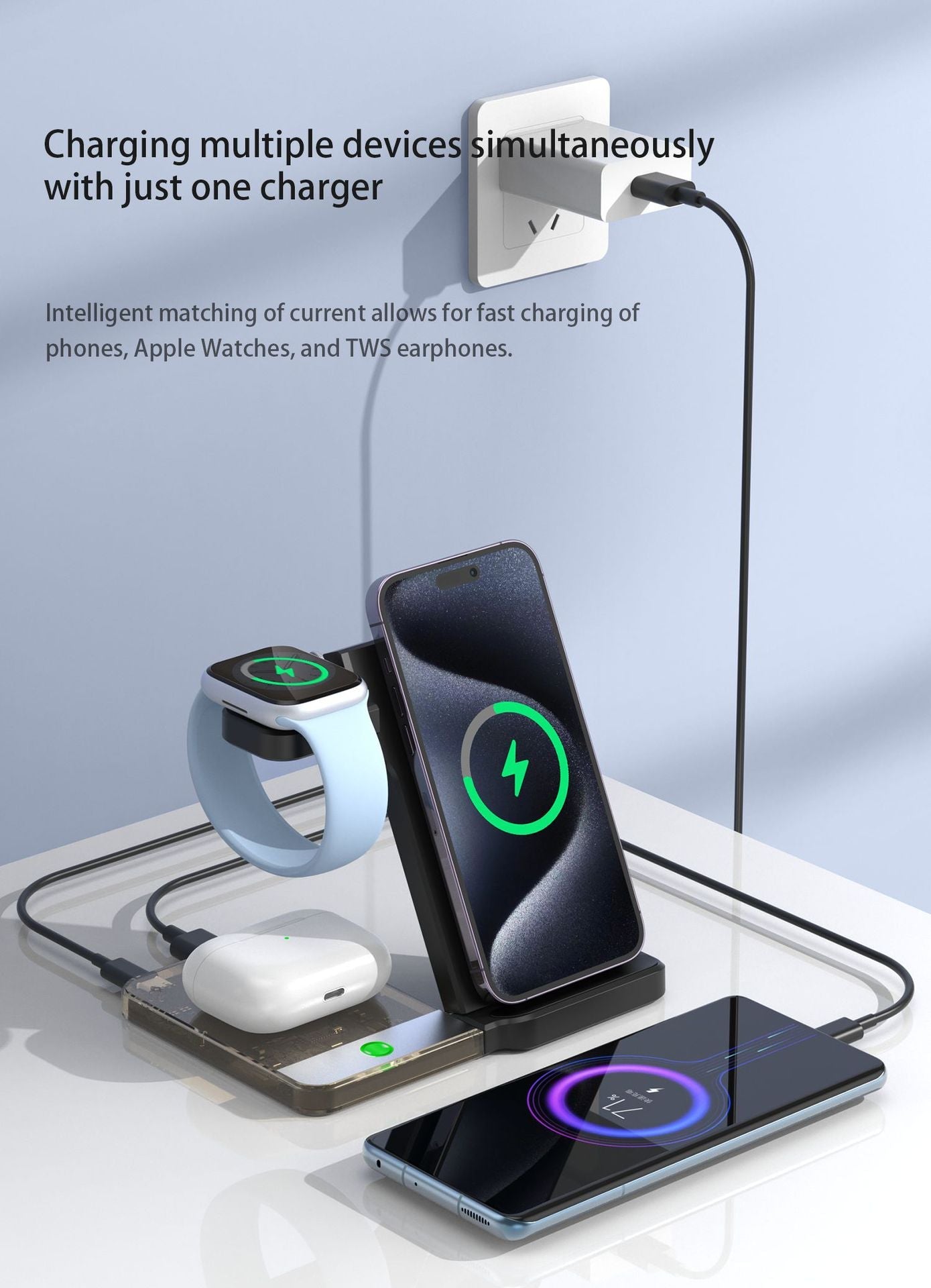 best Desktop Magnetic Three-in-one Wireless Charging Stand Foldable 0 shop online at M2K Trends for