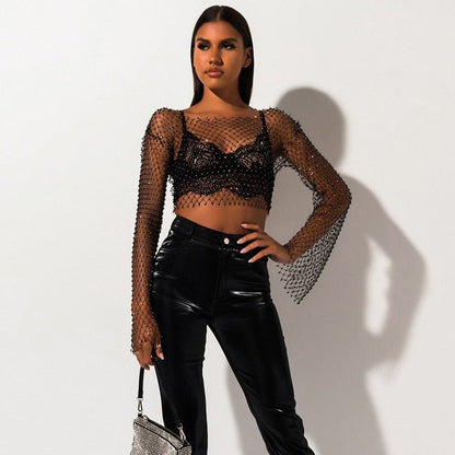 best See Through Crop Tops 2020 Summer Women Hollow Out Beachwear Tops Shiny Sexy Fashion Party Club Top 0 shop online at M2K Trends for