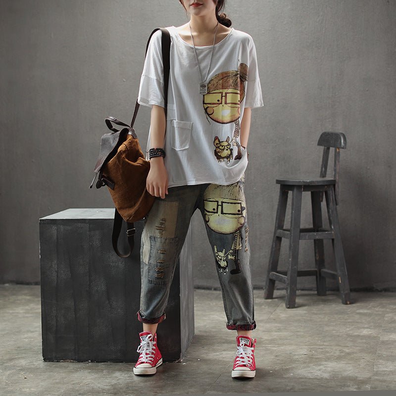 best Distressed Printed Jeans Women's Ninth Pants 0 shop online at M2K Trends for