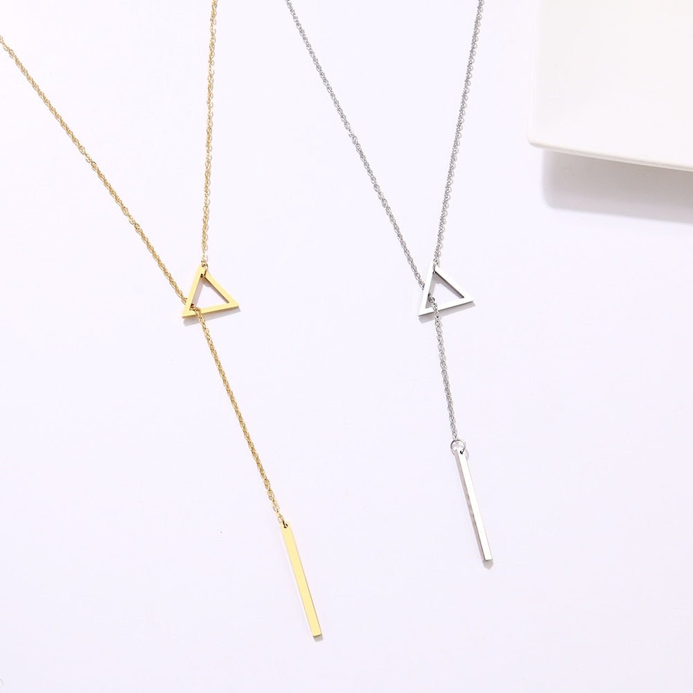 best Women Necklaces Innovation Double Pendant Long Chain Openwork Triangle and Baguette Stainless Steel Necklace 0 shop online at M2K Trends for