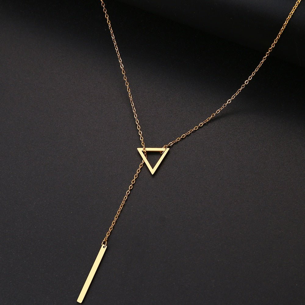 best Women Necklaces Innovation Double Pendant Long Chain Openwork Triangle and Baguette Stainless Steel Necklace 0 shop online at M2K Trends for