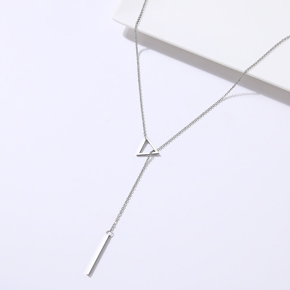 best Women Necklaces Innovation Double Pendant Long Chain Openwork Triangle and Baguette Stainless Steel Necklace 0 shop online at M2K Trends for