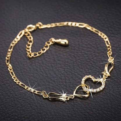 best Double Heart Ankle Women Crystal Bracelet Sets shop online at M2K Trends for Anklets