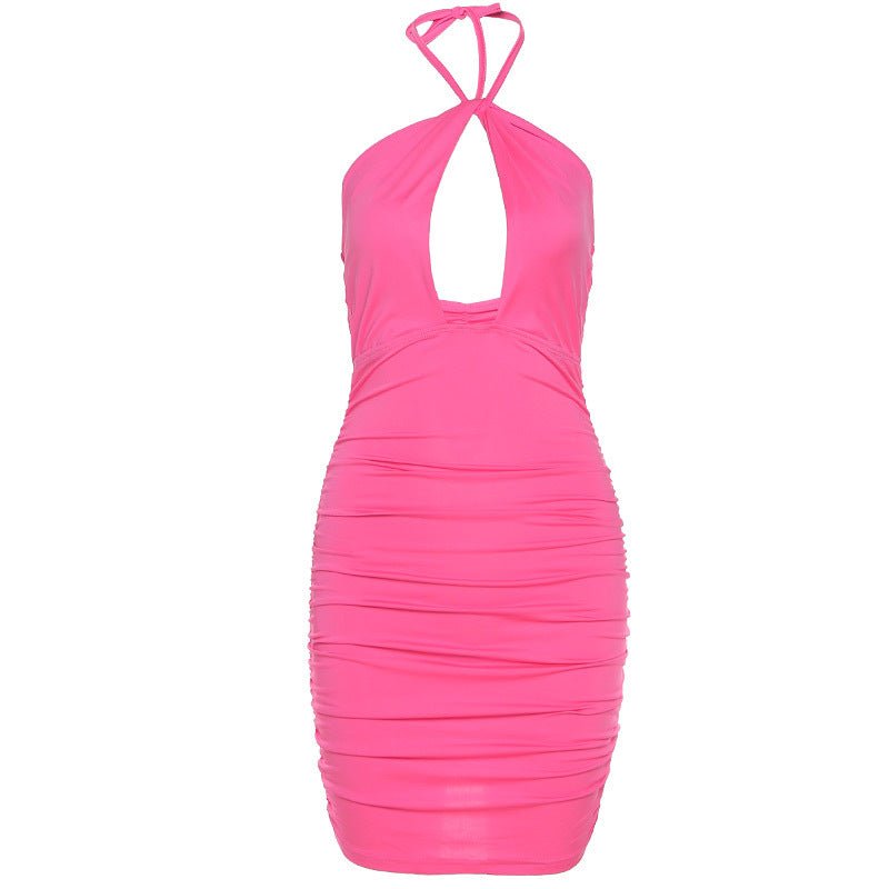 best Dress Sleeveless Solid Color Folds Slim Sheath Package Hips Backless Dress dress shop online at M2K Trends for women dress