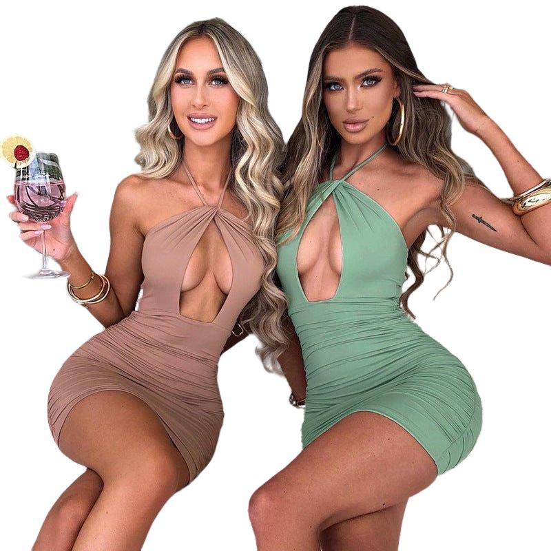 best Dress Sleeveless Solid Color Folds Slim Sheath Package Hips Backless Dress dress shop online at M2K Trends for women dress