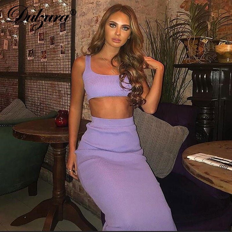 best Dulzura neon ribbed knitted women two piece matching co ord set crop top midi skirt sexy festival party 2021 summer clothing 0 shop online at M2K Trends for