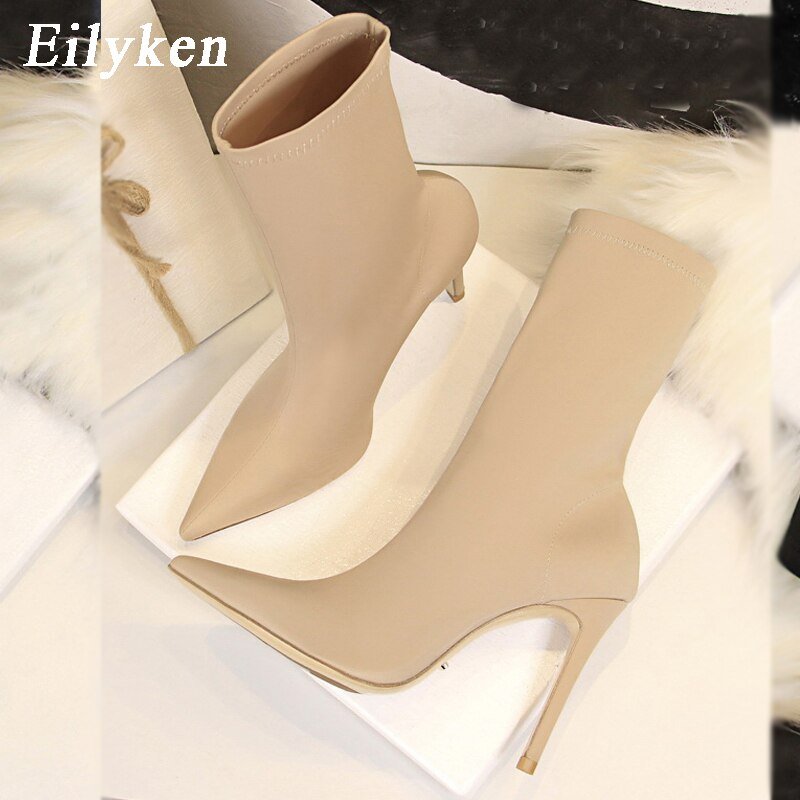 best Eilyken 2023 New Autumn Winter Fashion Stretch Fabric Ankle Boots Women Pointed Toe High Heels Shoes Female Socks Pumps 0 shop online at M2K Trends for