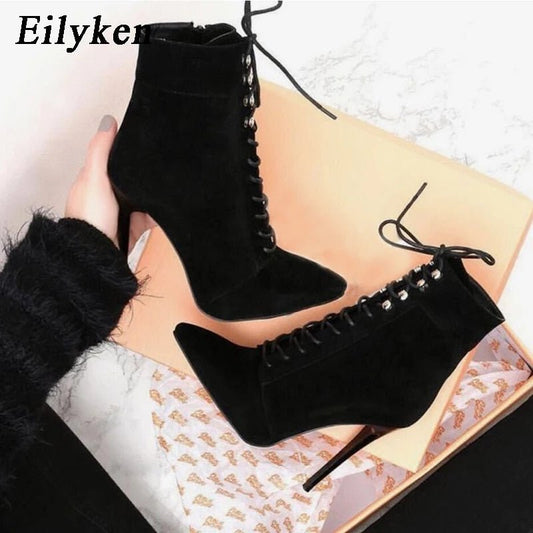 best Eilyken 2023 New Women Pointed Toe Ankle Boots Autumn Winter Cross-tied Zipper Chelsea Booties Party Stripper Ladies Shoes 0 shop online at M2K Trends for