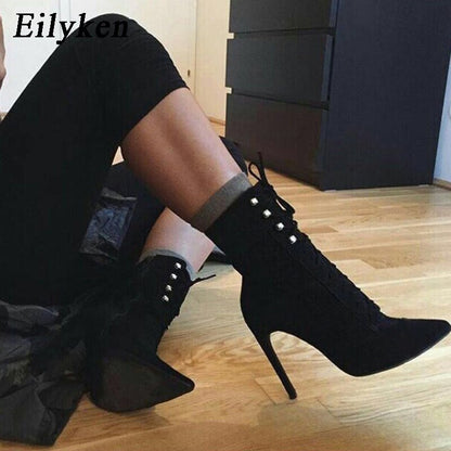 best Eilyken 2023 New Women Pointed Toe Ankle Boots Autumn Winter Cross-tied Zipper Chelsea Booties Party Stripper Ladies Shoes 0 shop online at M2K Trends for