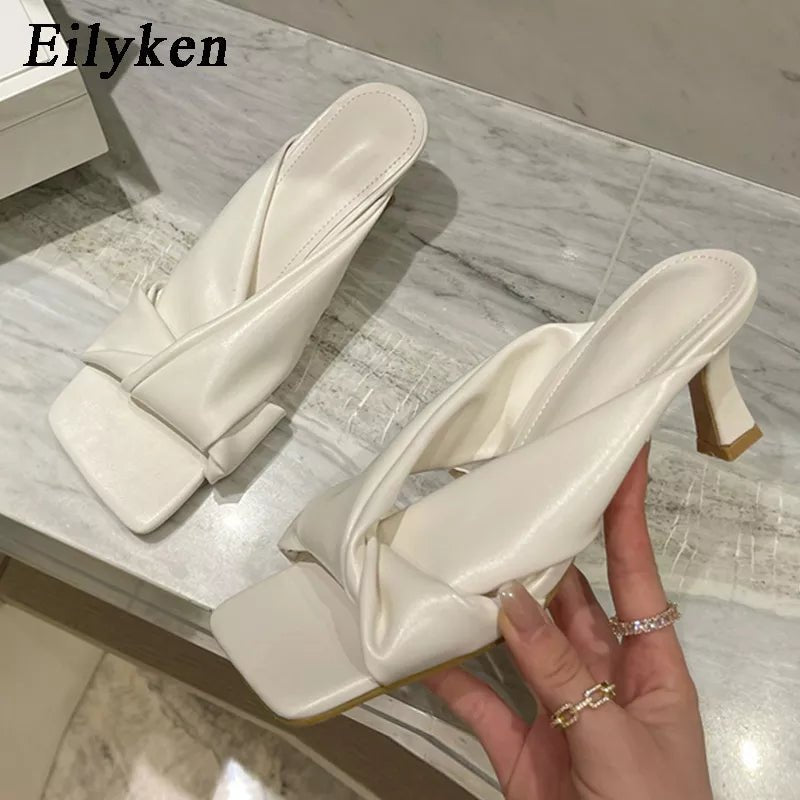 best Eilyken Fashion Brand Pleated Open Toe Slides Ladies Low Heels Beach Slippers Summer Outdoor Sandals Ladies Shoes Size 35-42 shop online at M2K Trends for