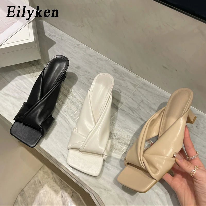 best Eilyken Fashion Brand Pleated Open Toe Slides Ladies Low Heels Beach Slippers Summer Outdoor Sandals Ladies Shoes Size 35-42 shop online at M2K Trends for