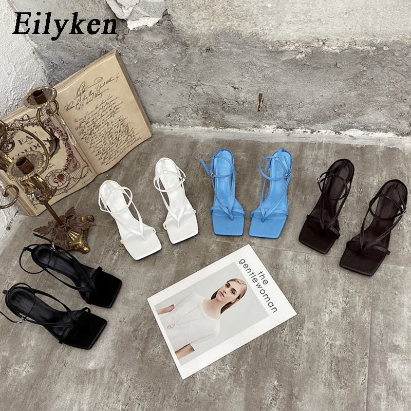 best Eilyken New Fashion Pinch Narrow Band Women Sandals 2023 Summer Square Open Toe Ankle Buckle Strap High Heels Ladies Shoes 0 shop online at M2K Trends for