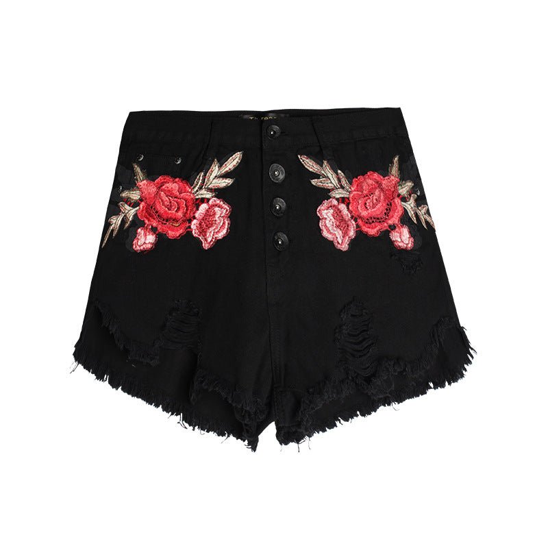 best Embroidered loose beard jeans women shorts 0 shop online at M2K Trends for