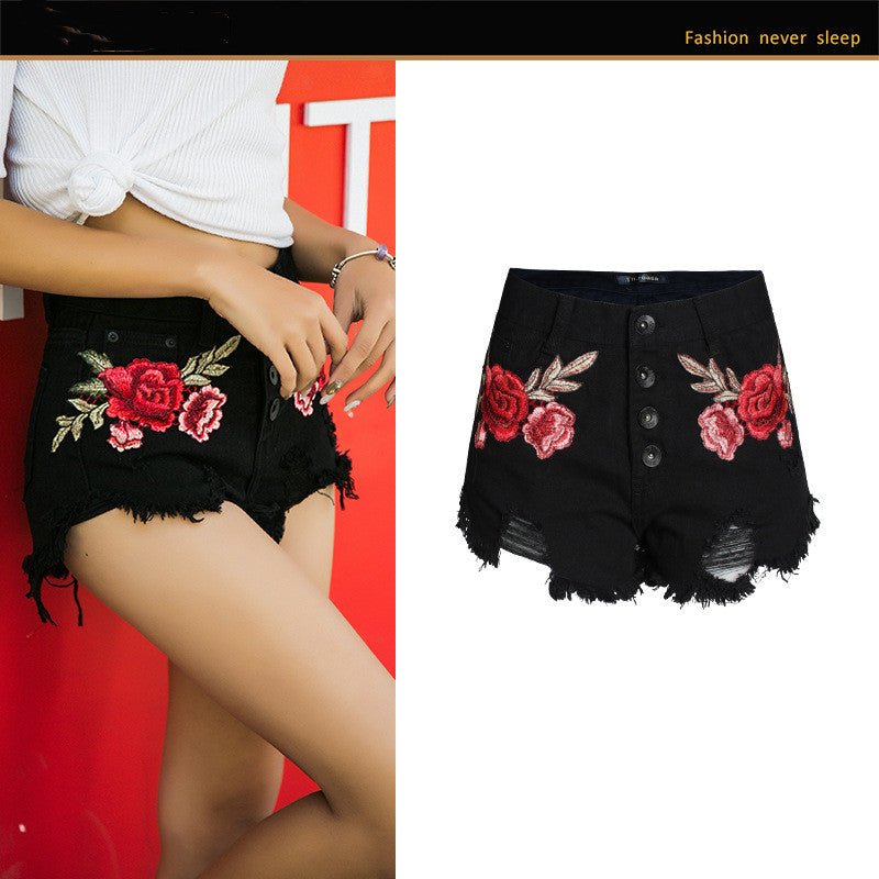 best Embroidered loose beard jeans women shorts 0 shop online at M2K Trends for