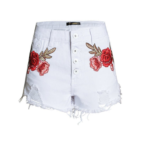 best Embroidered loose beard jeans women shorts 0 shop online at M2K Trends for