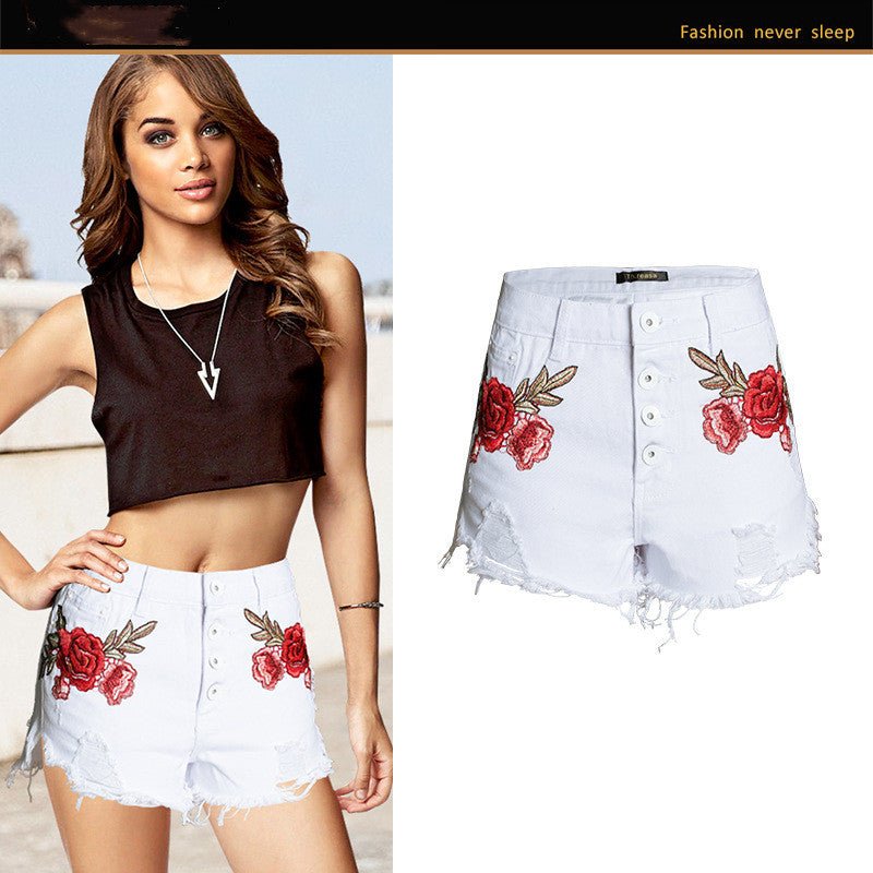 best Embroidered loose beard jeans women shorts 0 shop online at M2K Trends for