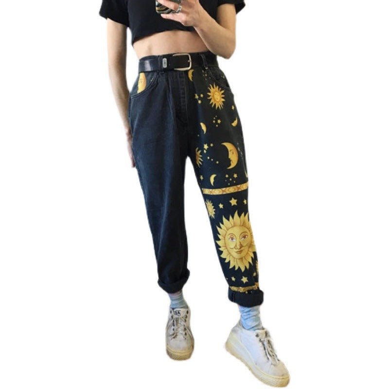 best Europe And The United States 2021 New Ladies Fashion Fashion Printed Harem Pants Loose Jeans Clothing shop online at M2K Trends for